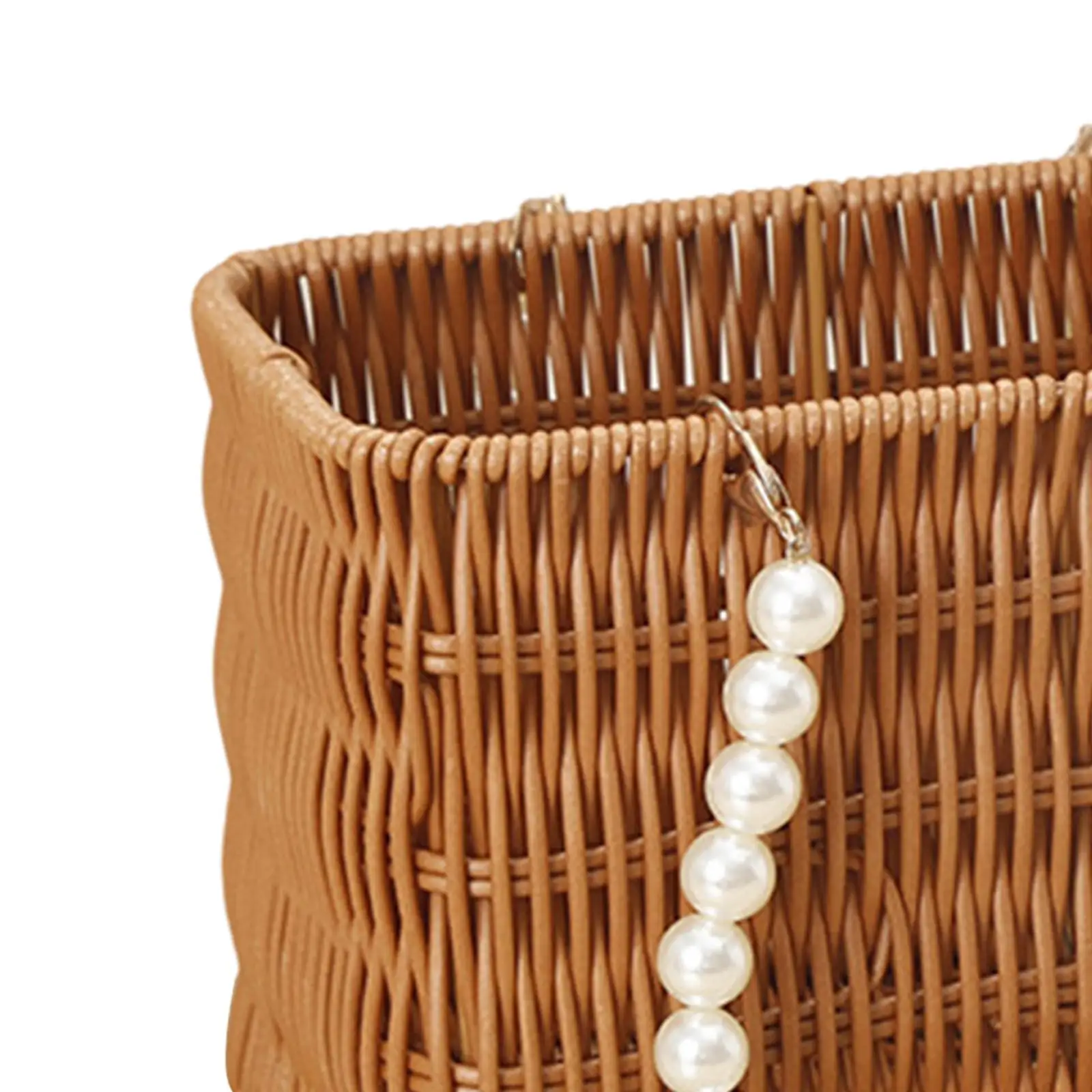 Imitation Rattan Basket Flower Basket Artificial Pearl Handle Stylish Appearance Versatile Picnic Basket for Lotions Toiletries 5