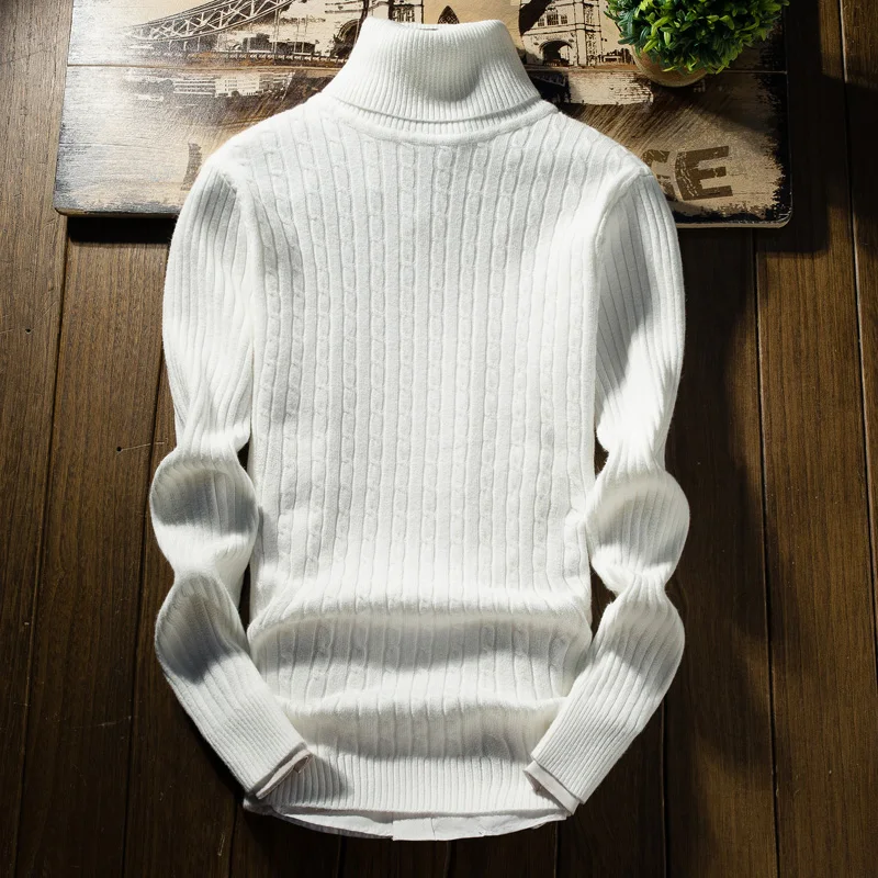 

RUIHUO Thin White Turtleneck Men's Knitted Long Sleeves Vintage Sweater Man Korean Autumn Clothes Knit Best Selling Product 2023