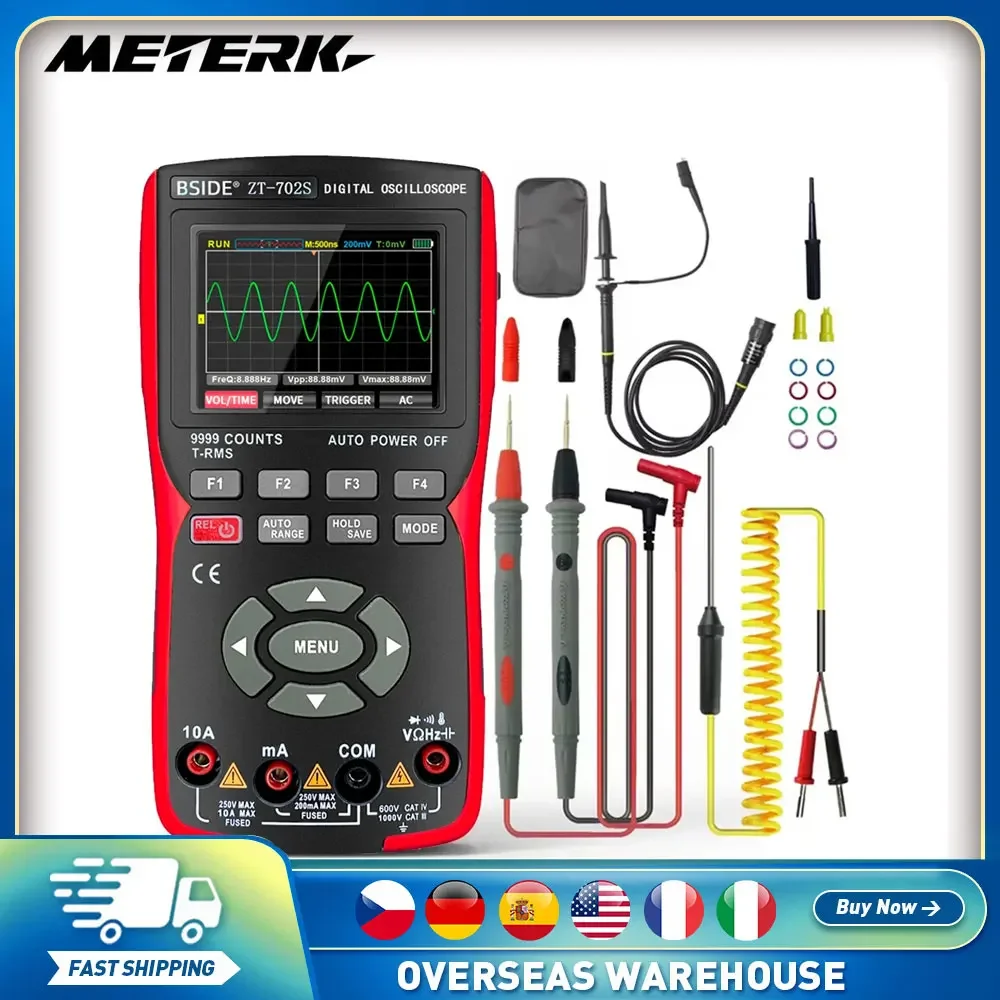 

2 in 1 Digital Oscilloscope Multimeter 48MSa/s Sampling Rate 10Mhz Bandwidth 9999 Counts True RMS IPS Color Display Multimetro