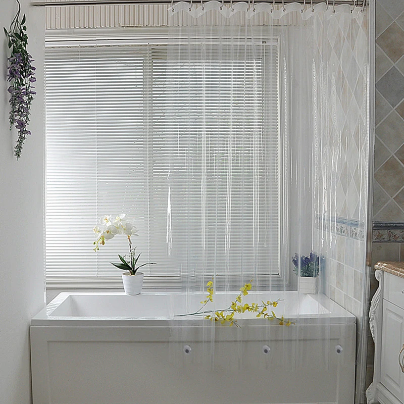 Clear Shower Curtain Waterproof White Plastic Bath Curtains Liner Transparent Bathroom Mildew PEVA Home Luxury with Hooks