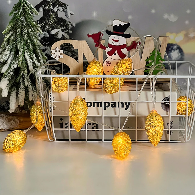 1,6 m Weihnachts-Tannenzapfen-Lichterkette, 10 LEDs, Weihnachtsbaum, hängende Ornamente, frohe Weihnachten, Lichterkette, Dekoration, 2026 Neujahr – Detail 5