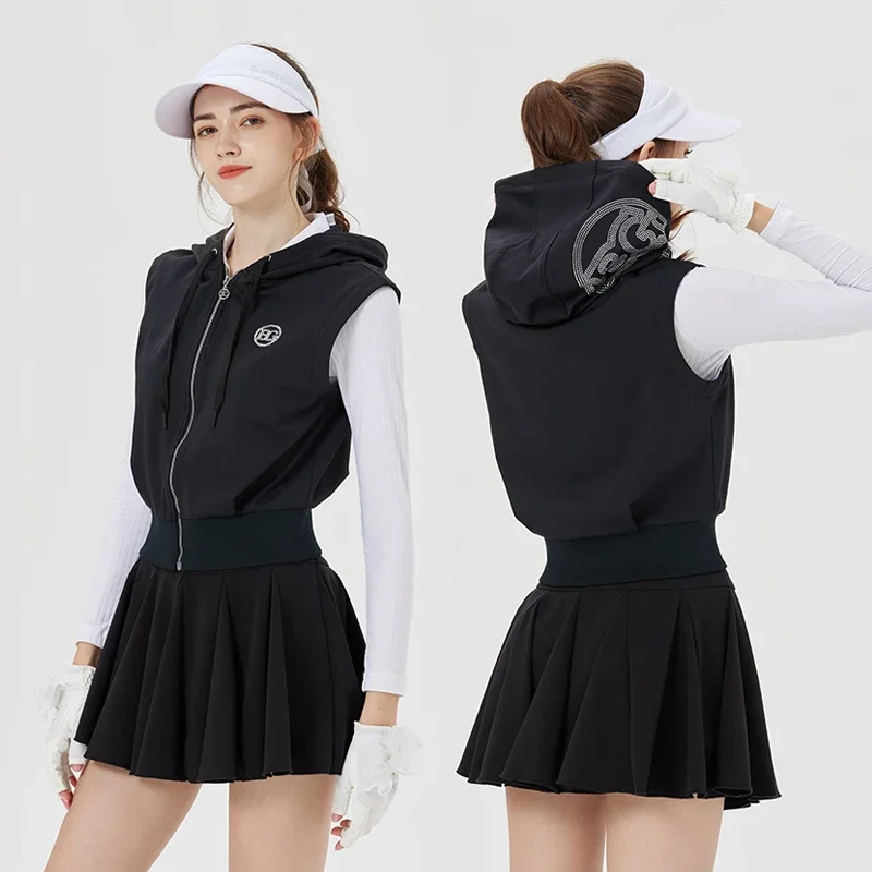 BG New Golf Outfit Women's Vest Fall Winter Warm Hooded Waistcoat Ladies Short Jacket Sports Sleeveless Coat