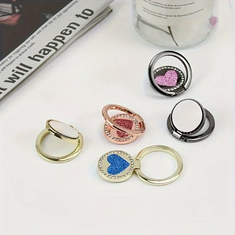 Glittering Heart Ring Buckle Phone Holder with Magnetic Mount