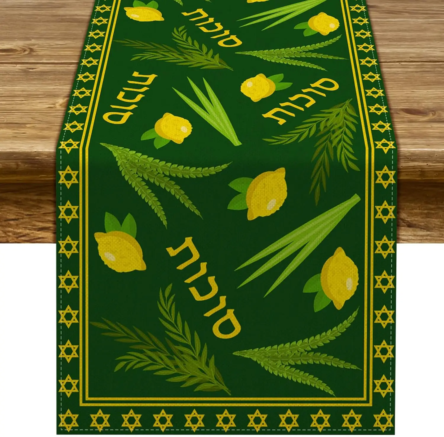 Happy Sukkot Linen Table Runner Jewish Festival Party Decor Sukkah Etrog Lulav Table Runners Holiday Kitchen Dining Table Decor