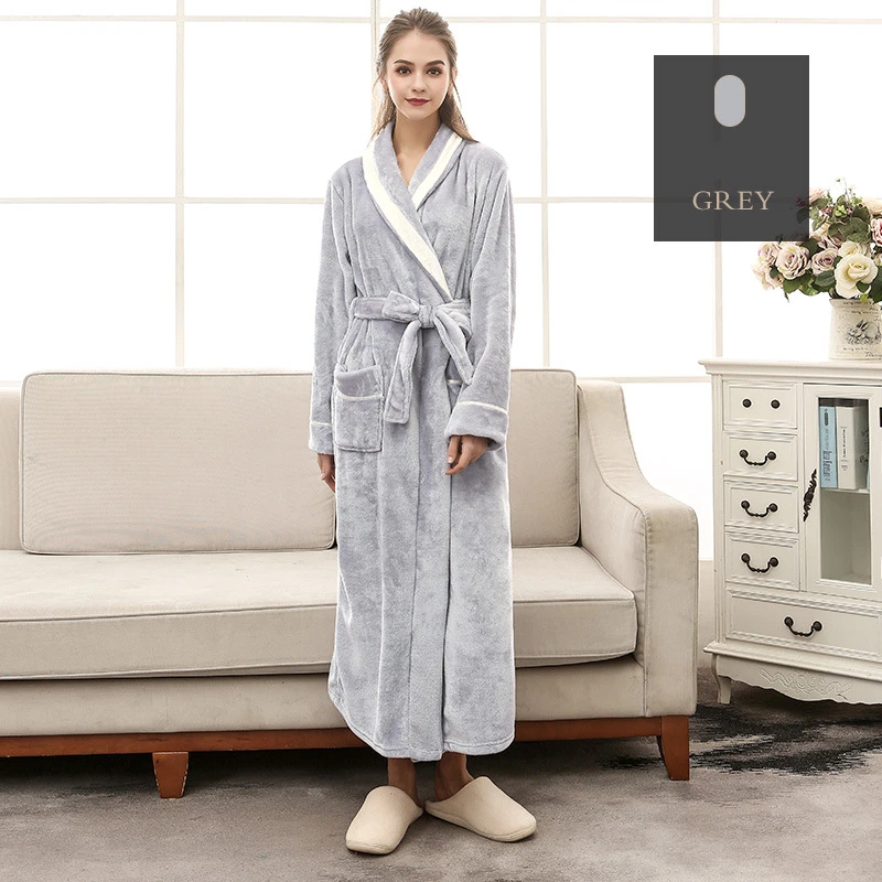 Autumn Winter Couple Flannel Nightwear Winter Thicken Warm Soft Robe Gown Sleepwear Women Men Coral Kimono Bathrobe Gown
