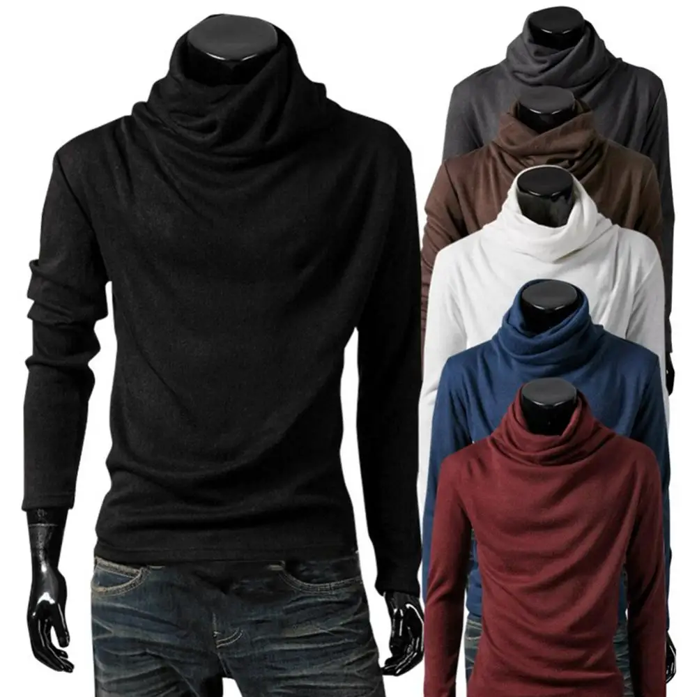 

Men Slim Tees Shirt Tops 2020 New fashion t shirt tees Male stretch t-shirt turtleneck long sleeve Tee Shirts High collar Men's