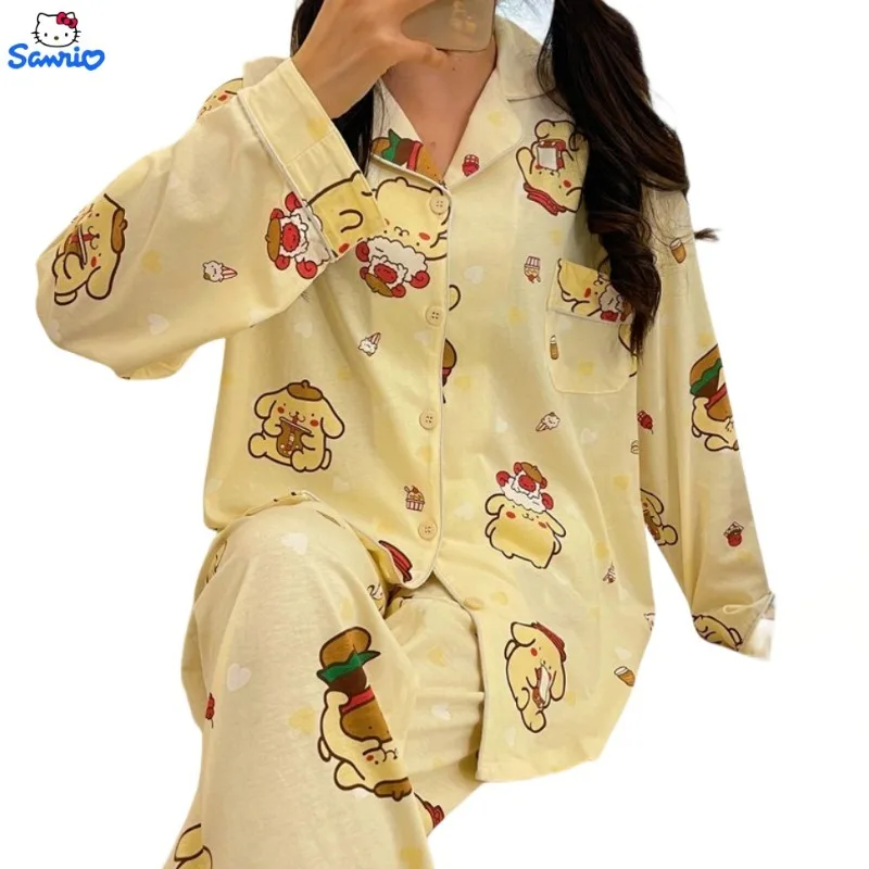 

Sanrio family series Pompom Purin pajamas for women spring and autumn long-sleeved trousers student home wear suit outer wear