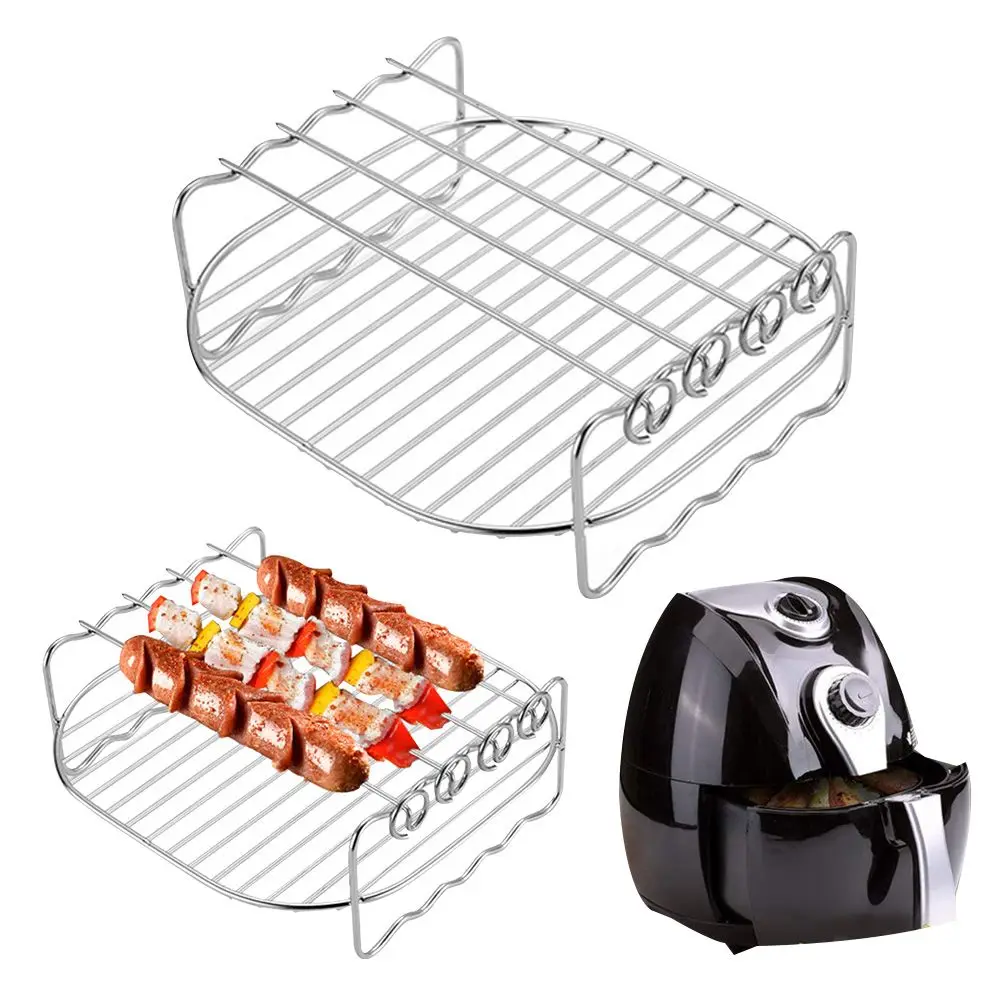 Baking Tray Skewers Air Fryer Stainless Steel Holder BBQ Rack Double-deck Home air fryer rack