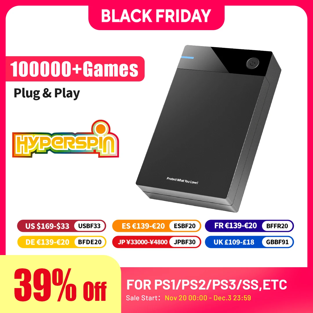 12T ハイパースピン外付けハードドライブ付き 100000 + PS3/PS2/PS1