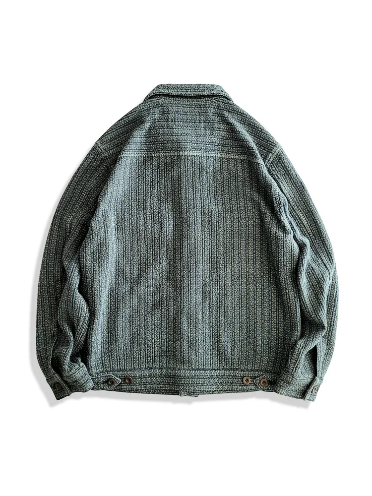 Amekaji Wear Clothes Men Honeycomb Stripes Denim Casual Jacket Coat Loose Version Japanese-Style Retro Washed Old 3
