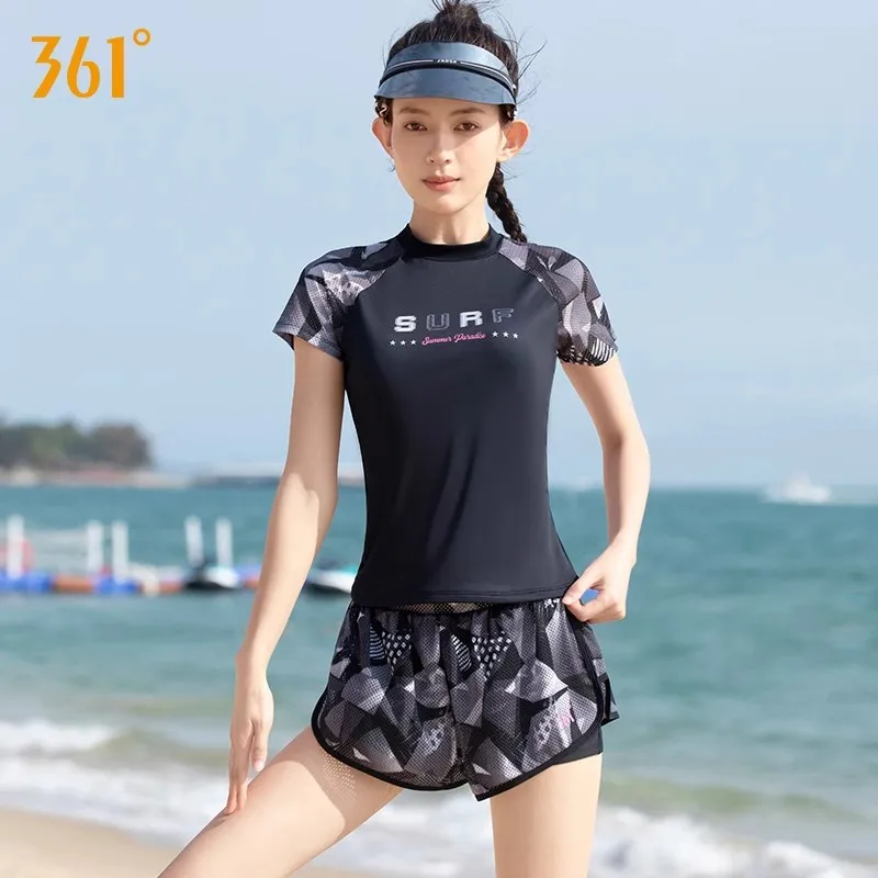 

361°Women Two Pieces Professional WaterProof Sports Surfing SwimWear Athletic Sexy Push Up Quick-Drying Beach Bathing Rash Guard