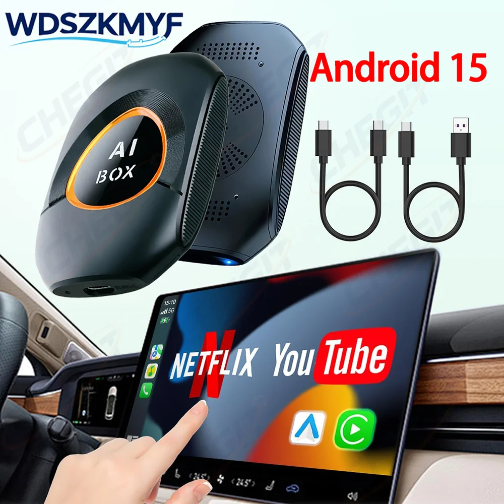 NUEVO 2026 Android 15.0 Smart CarPlay AI Box Mirrolink Adaptador Inalámbrico CarPlay Android Auto 2G+16G Tv Box Para YouTube Netflix