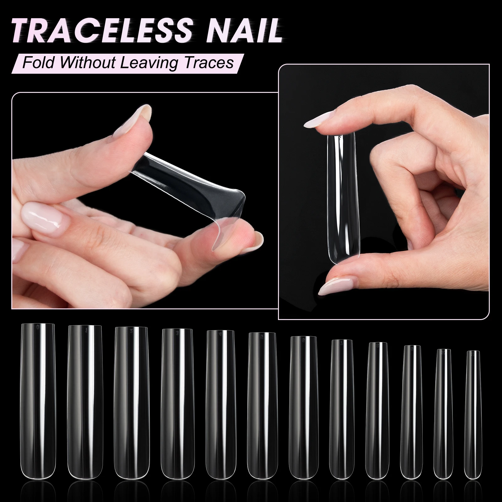 Extra Long Square Full Cover Nail Tips 240PCS Clear Full Cover Fake Nails False Nails 12 Sizes Square Press on Fake Nail Tips