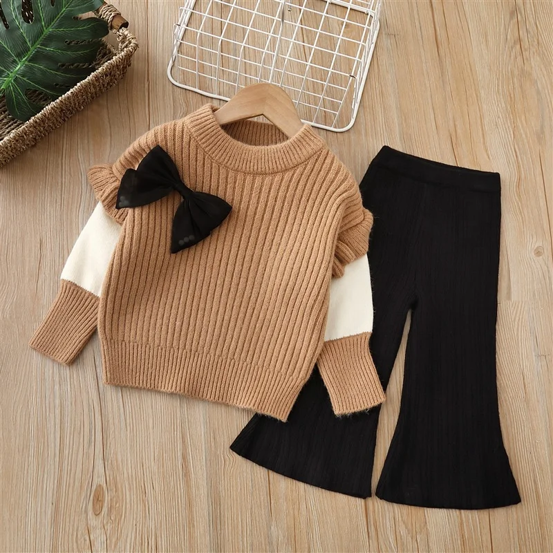 Baby Girls Winter Clothes Set Warm Outfits Kids Girls Flower Knit Sweater and Pants Autumn Girl Clothing Set Children Costume Kids Clothing Set Girls Clothing Set Kids Sweatshirt Set
