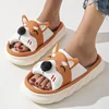 Linen Platform Slippers Women Home Cute Cartoon Dog Designer Shoes Girls Fashion Casual House Slipper Ladies Elegant Open Toe 5
