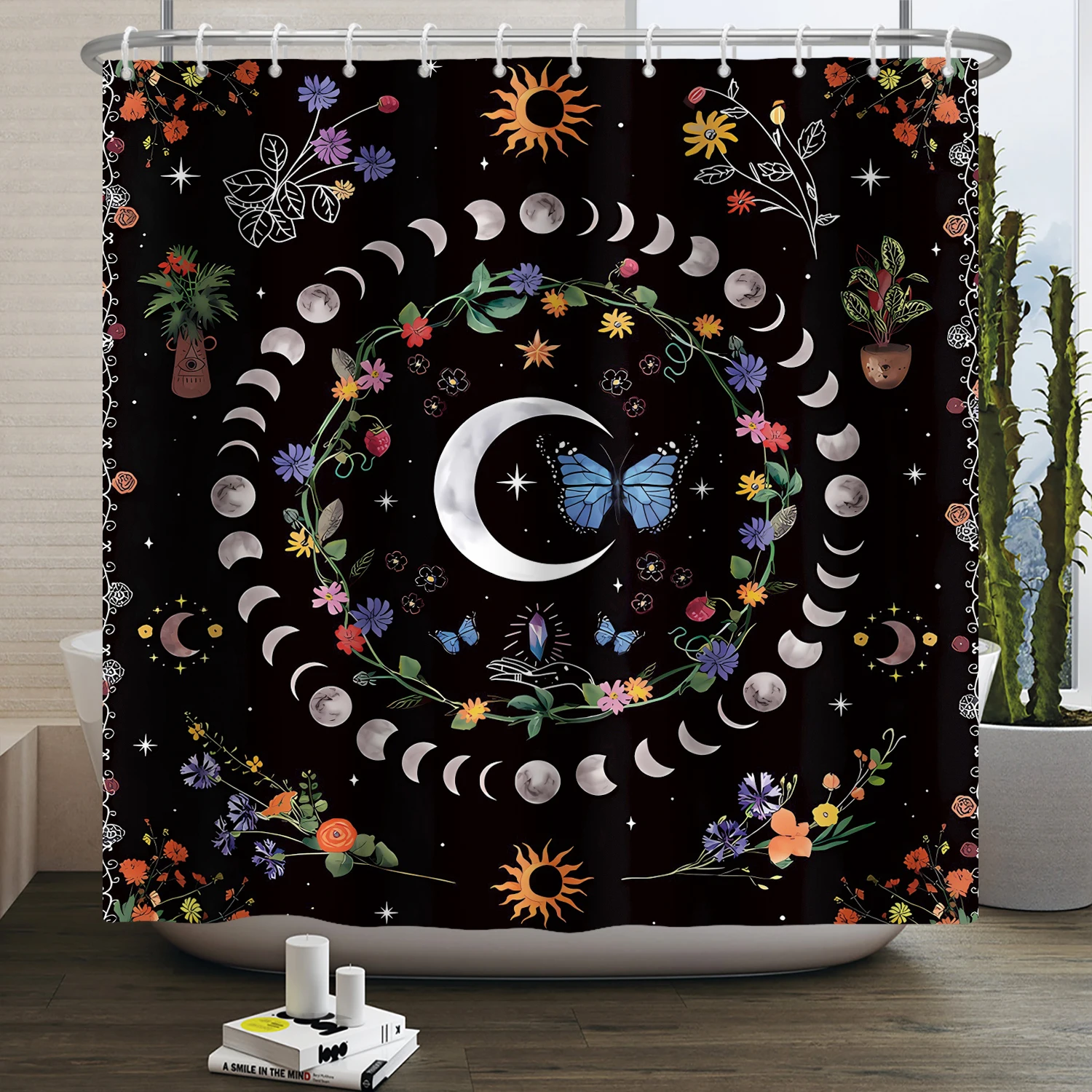 Tenda da doccia falena fase lunare farfalla fungo tarocchi psichedelici tenda da doccia gotica per bagno tenda da bagno impermeabile