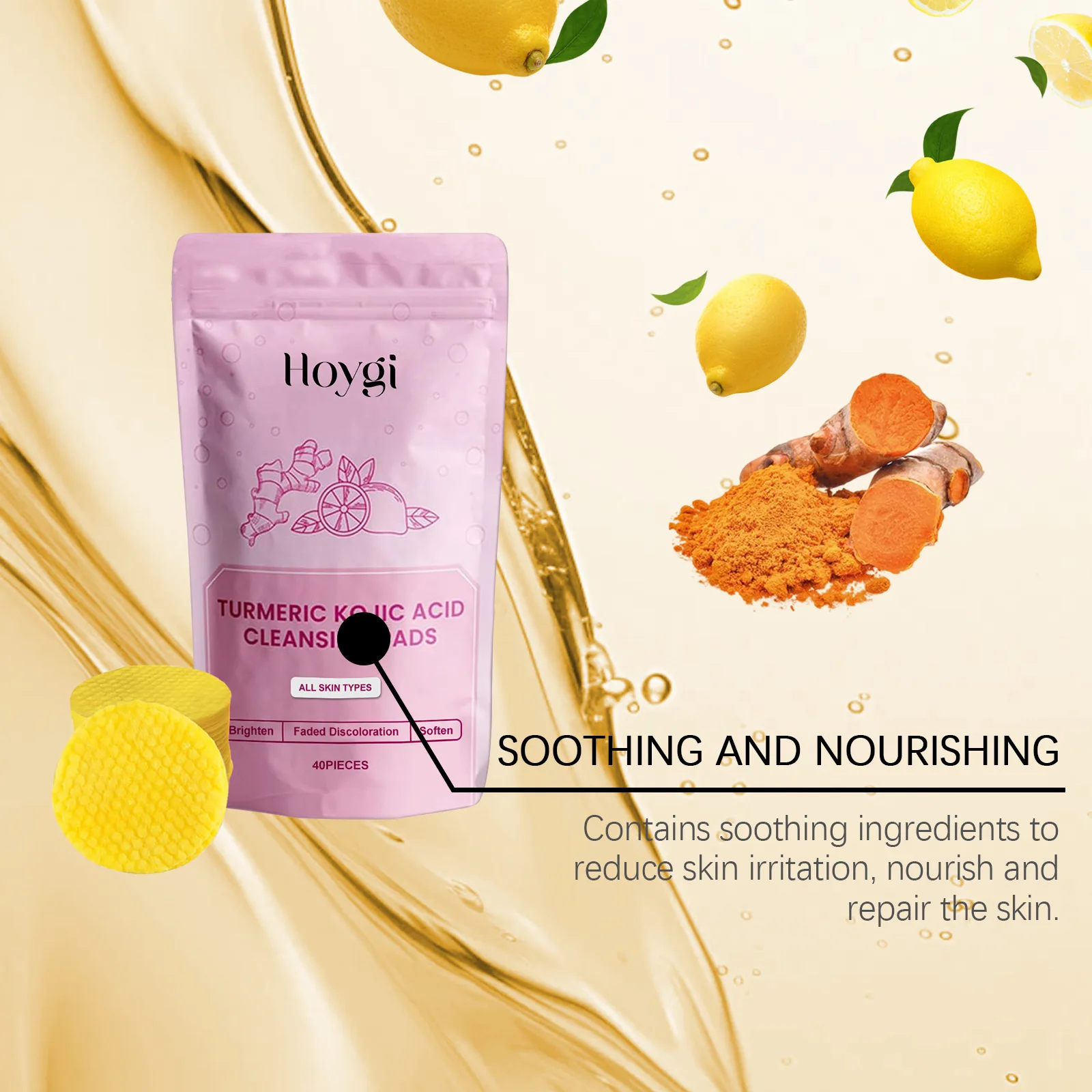 Turmeric Kojic Acid Cleansing Pads Daily Pores Cleaning Makeup Dead Skin Removal Oil Control Nourish Exfoliating Facial Sponge 3