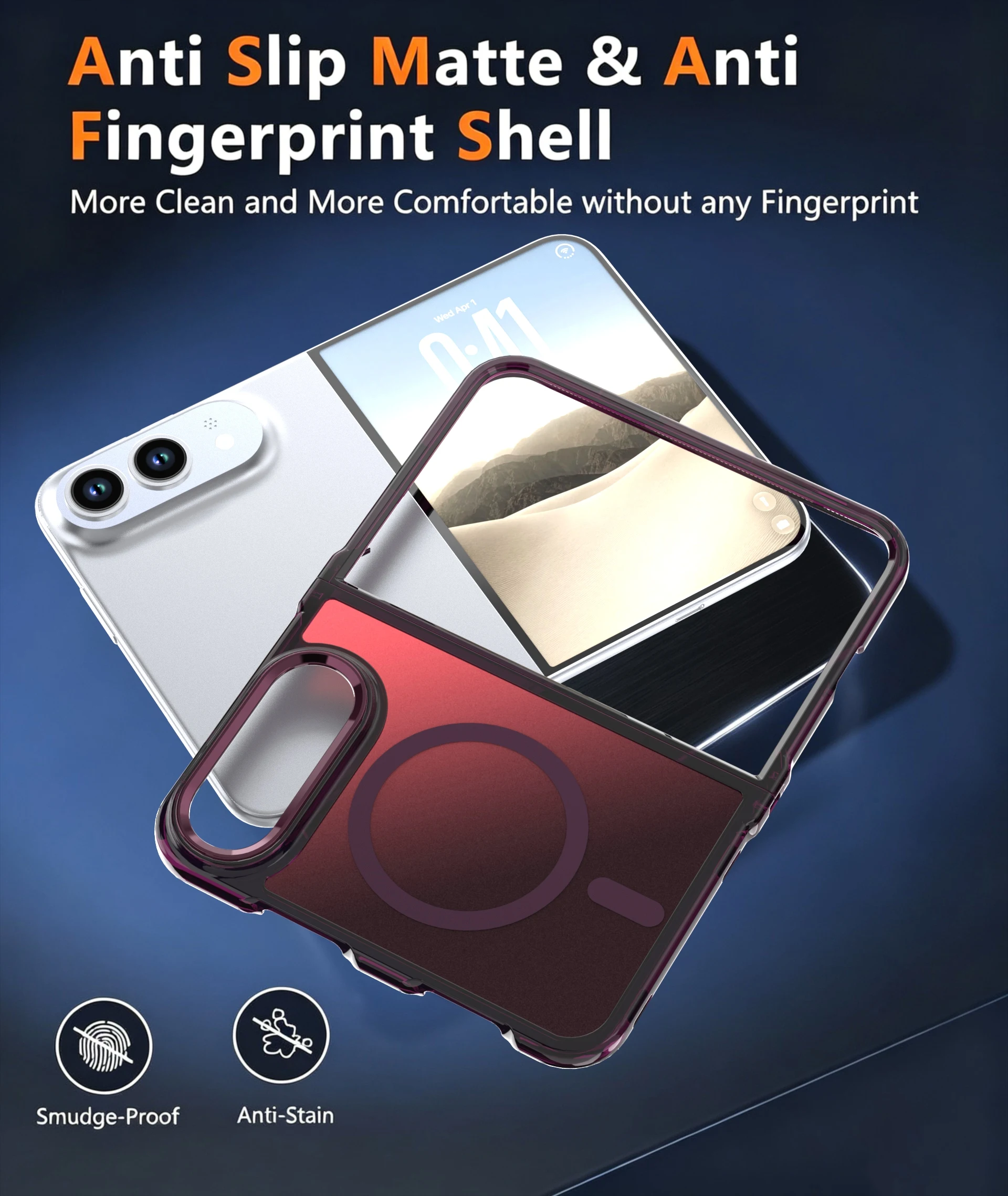 Sleek Magnetic Fold Matte Phone Case - Ultra Slim, Wireless Charging Compatible, Shockproof Full-Body Protection