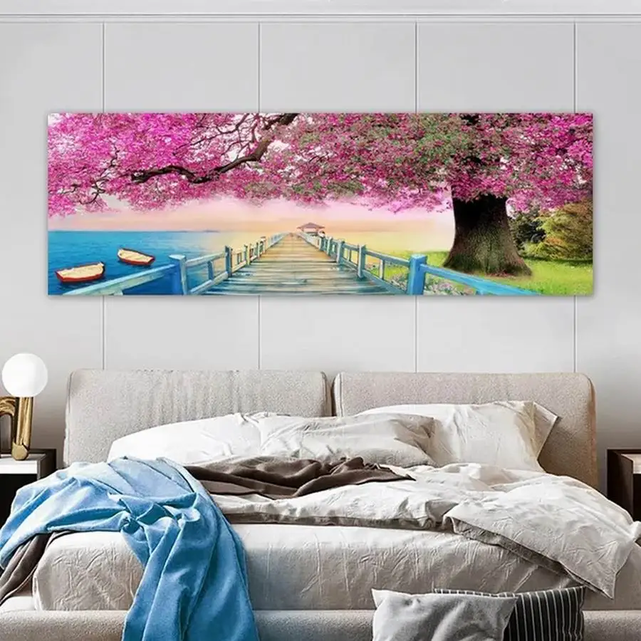 

Seaside Cherry Blossom Trees Diamond Painting Large Size Landscape Diy Mosaic Embroidery Arts Full Rhinestone Picture AA5164