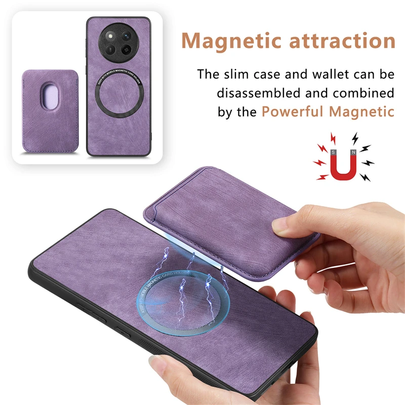 Luxury Leather Magnetic Wallet Case with Detachable Card Slot Cover