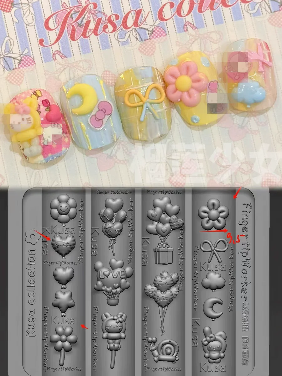 1개 과일 버튼 키 잠금 고양이 리본 3D 아크릴 몰드 네일 아트 장식 네일 DIY 디자인 실리콘 네일 템플릿 네일 몰드