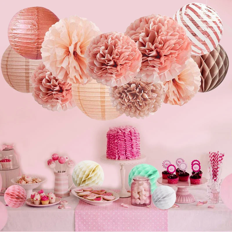 11 Sets Chic Hanging Decorations Tissue Paper Flower Pom Poms Lanterns for Birthday Wedding Baby Shower Bachelorette Party Decor