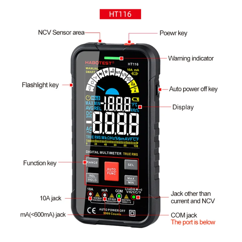 

HT116 Intelligent Digital Multimeter High Precision Anti Burn Electrical Voltmeter Fully Automatic Digital Display Meter