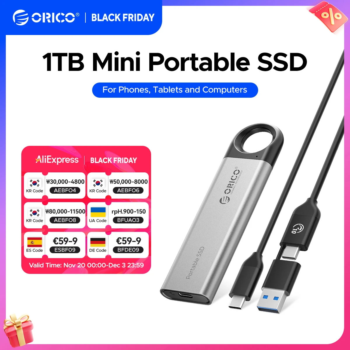 ORICO C10 ポータブルSSD 1TB ORICO C10 10Gbps Portable SSD with Hanging Hole