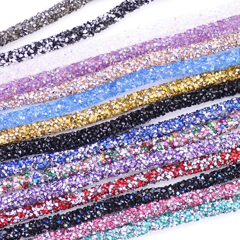 

6mm Rhinestone Tube Cord Rope Resin Rhinestone Chain Sew On Trims Wedding Dress Costume Applique