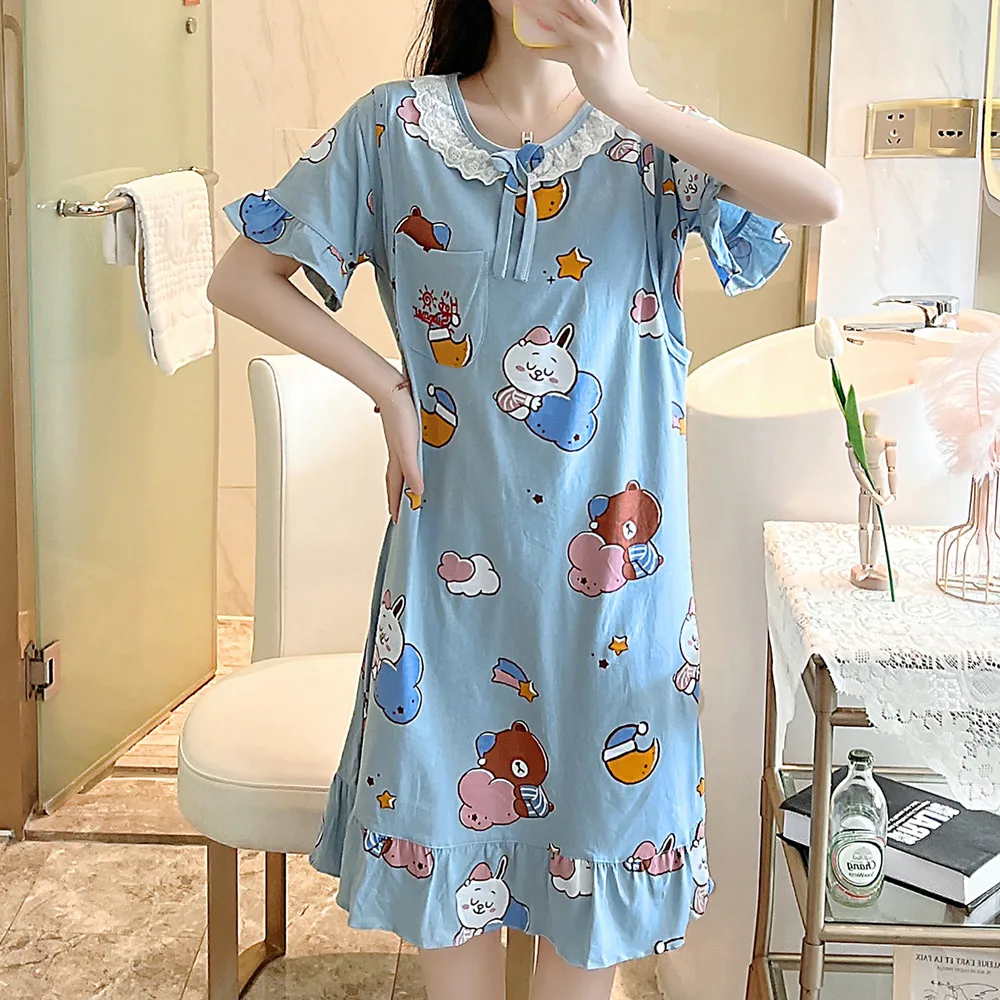 100% Cotton Maternity Nursing Night Dress Spring Autumn Sleepwear Clothes  for Pregnant Women Pregnancy Feeding Home Lounge Wear
