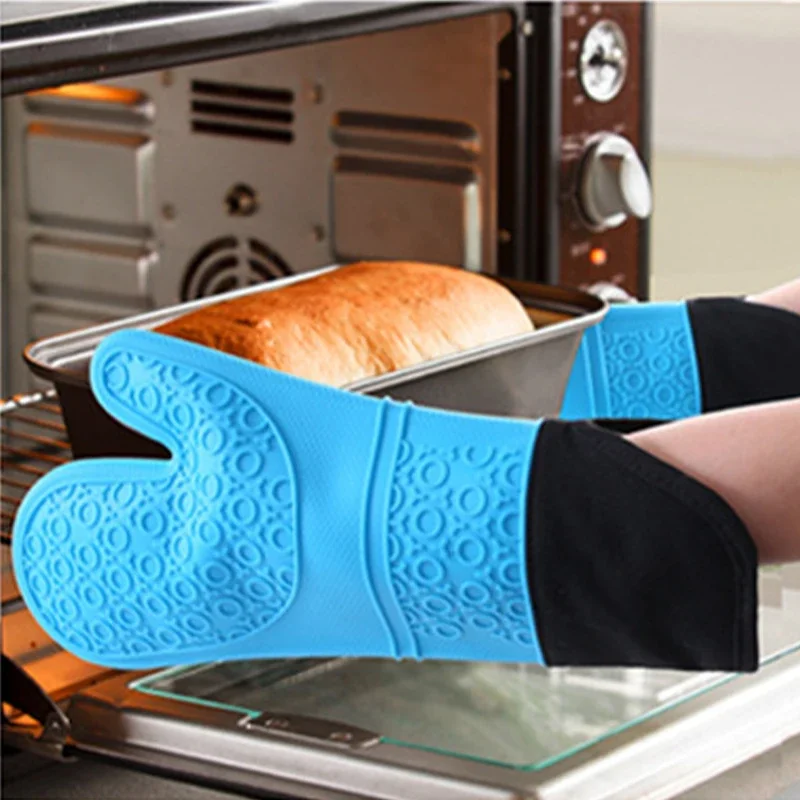 1Pcs Long Silicone Gloves With Cotton Waterproof Kitchen Microwave Mittens Gloves Cooking Bbq Heat-Resistant Oven Mitts