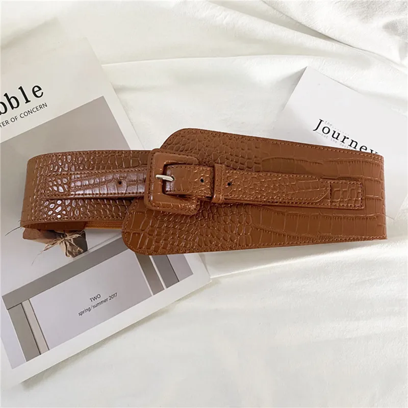 Damen Gürtel Krokodil Muster Pu Leder Breiter Gürtel Mantel Frack Korsett Mode Designer Marke Gürtel Für Frauen_voghion.com