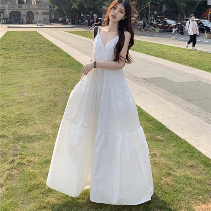 Women's Casual Summer Dress Spaghetti Straps Sleeveless High Waist Beach  Long Maxi Sun Dresses Sexy Flowy Tiered Dress - AliExpress