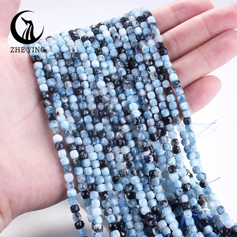 Perles d'aigue-marine fantôme Zhe Ying 4x4mm, perles de pierres précieuses naturelles en forme de cube carré facetté pour la fabrication de bijoux DIY