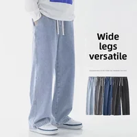 2025 New Streetwear Loose Jeans Men Korean Style Fashion Loose Straight Wide Leg Pants Men's Brand Clothing Black Light Blue