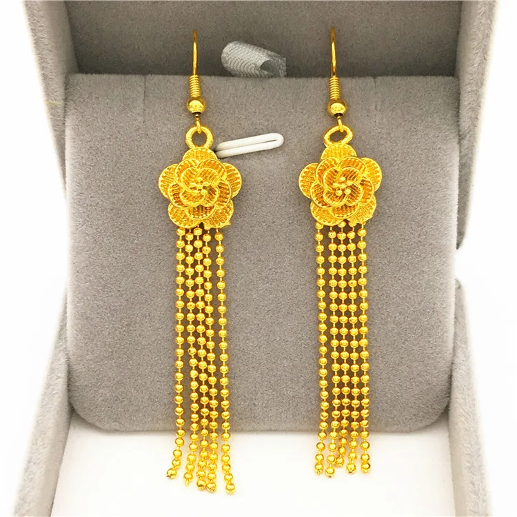 Genuine 14K Gold Color Drop Earrings Simple Plum Blossom Design for ...