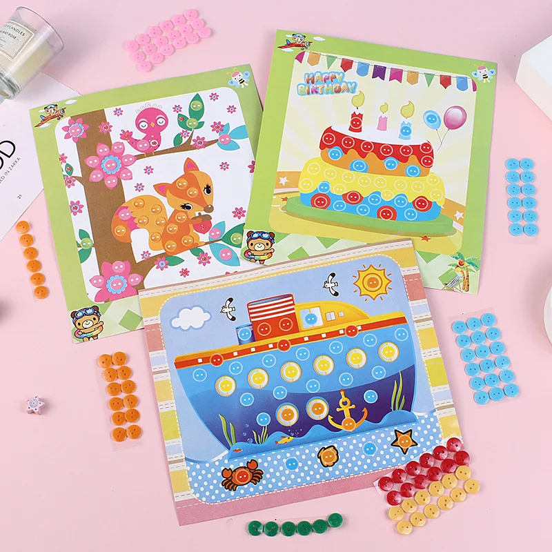 Children DIY Stickers Toys Button/Pompom/Diamond Early Education Kids Puzzle Handmade Creative Painting 3-6 Years Old Gifts TMZ - 3