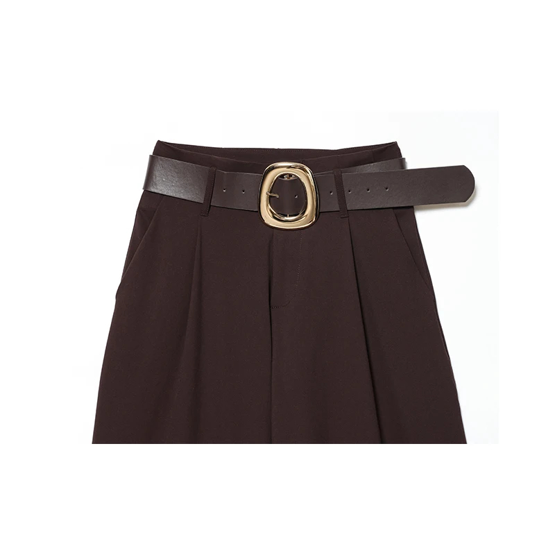 Chic Casual Women Pants Side Pockets Straight Loose Pants Fashion With Belt Spring Autumn Streetwear Female Trousers New