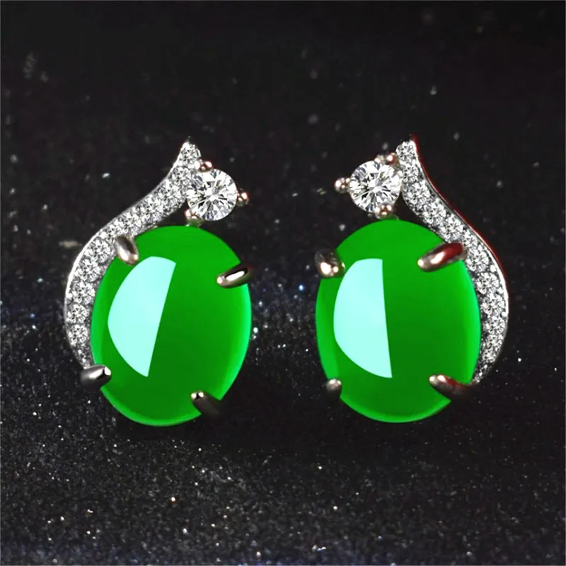

Natural Green Chalcedony Hand Carved Earrings Fashion Personality Boutique Jewelry Women's 925 Silver Agate Earrings Wholesale