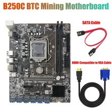 

B250C Mining Motherboard With HD To VGA Cable+SATA Cable 12 PCIE To USB3.0 GPU Slot LGA1151 Support DDR4 RAM For BTC