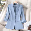 NAVIU Ladies Women Blazer Spring New Professional Half Sleeve Jacket Solid Color Simple Party Coat Blue Black Yellow Pink 1
