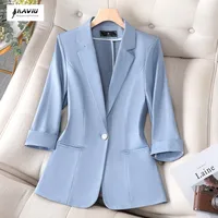 NAVIU Ladies Women Blazer Spring New Professional Half Sleeve Jacket Solid Color Simple Party Coat Blue Black Yellow Pink 1
