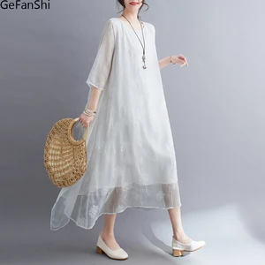 New Arrival Summer Autumn Solid Lace Dresses Women Half Sleeve Fashion Casual Loose Holiday Dress Elegant Vestidos Robe Femme