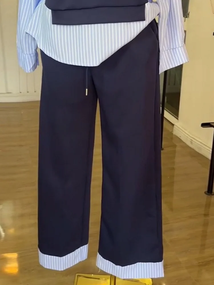 Wmstar Two Piece Set Women Wholesale Woman 2025 Summer New Fashion Round Neck Striped Top High Waisted Trousers Casual Suit