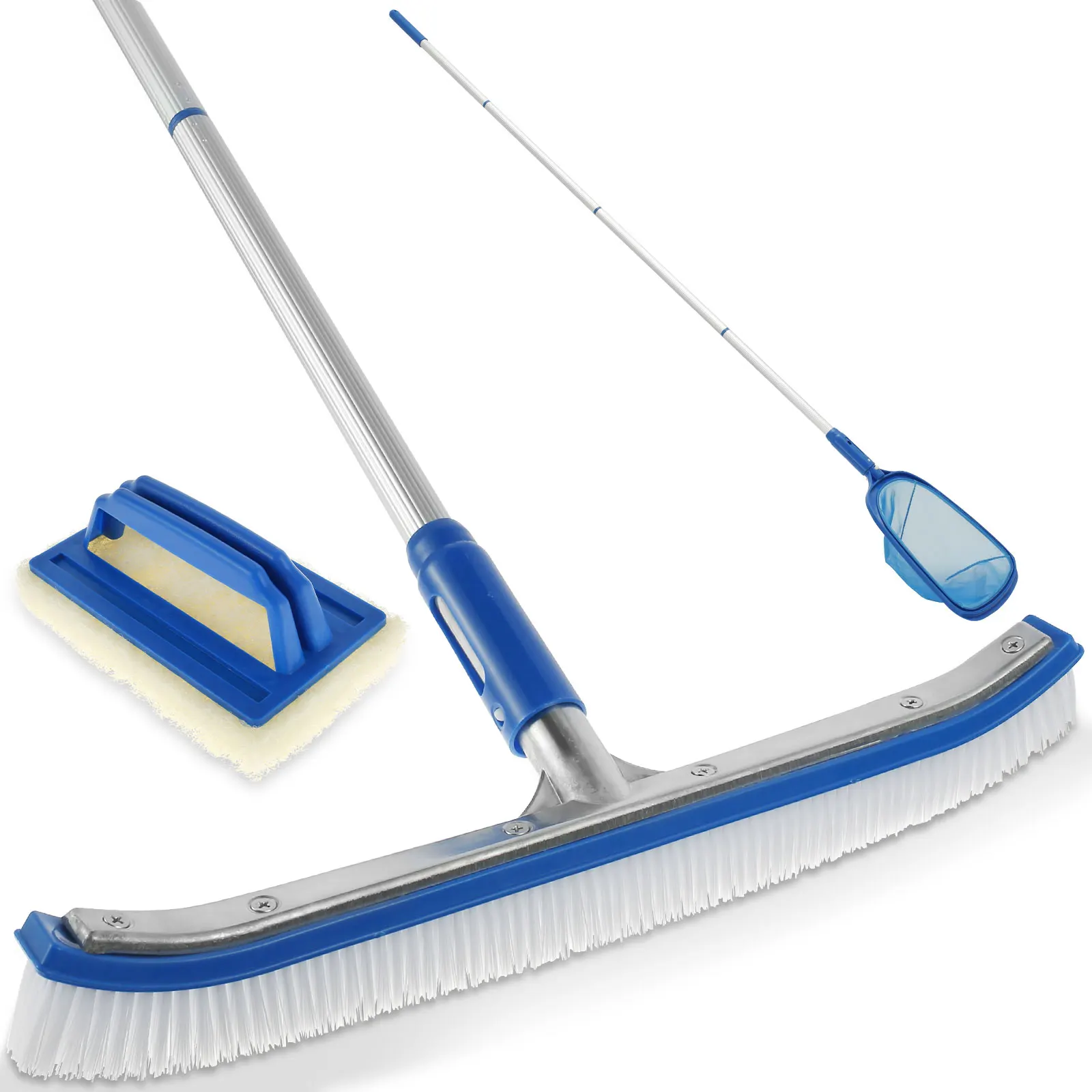 

Swimming Pool Brush Set Portable Swimming Pool Cleaning Brush with 63in Handle Lightweight Pool Brush Set Adjustable Aluminum