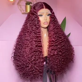 Water Wave 99J Red Burgundy Color Soft Synthetic 13X4 Lace Frontal Wig For  Women Prepucked Bleach Knot Glueless Wig Daily Party