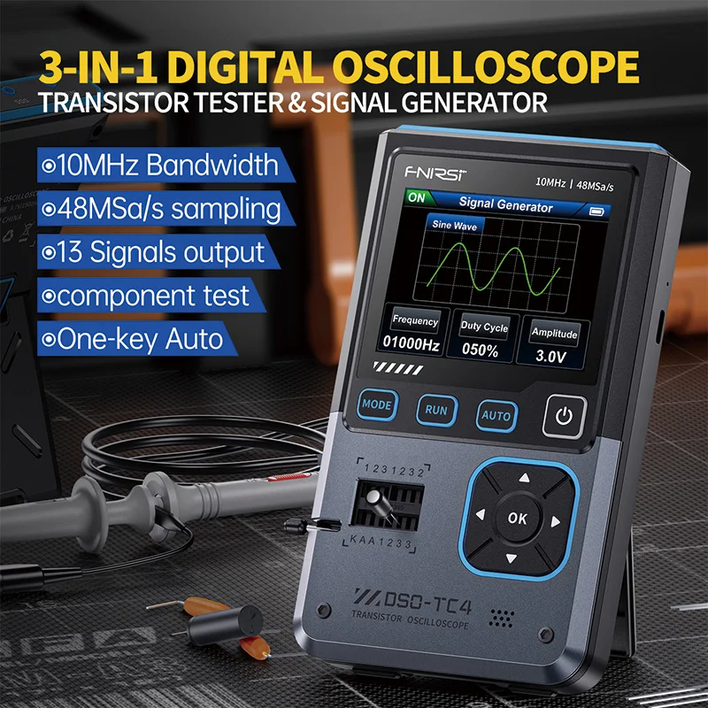 FNIRSI DSO-TC4 Upgrade 3 in 1 Digital Oscilloscope 10MHz 48Ms/s Transistor Tester Electronics Component Tester USB Charger Tools digital oscilloscope transistor tester