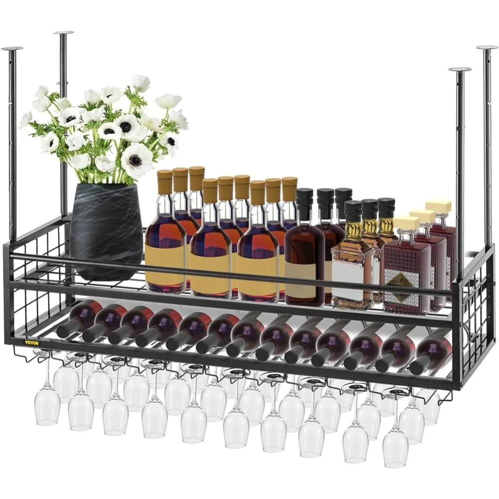 

Shelves Black Wall-Mounted Wine Glass Rack Perfect for Bar Cafe Kitchen 46.9 X 11.8 Inch Hanging Wine Glass Rack Vinos Adega