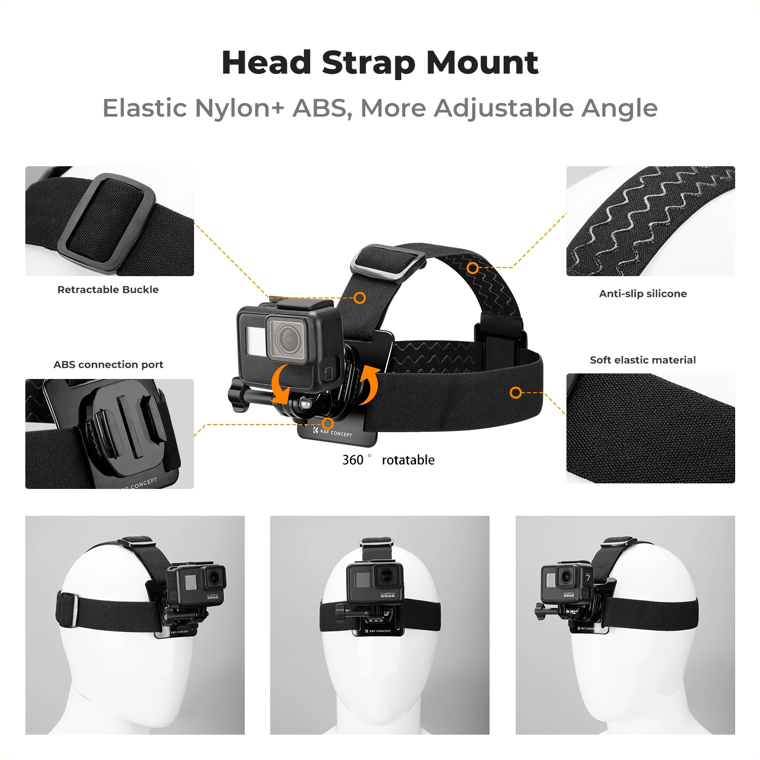 Head Strap Chest Mount Set for GoPro Hero 13 12 11 10 9 8 7 6 5 4 Session DJI Osmo Action Cameras K&F Concept Accessories Kit