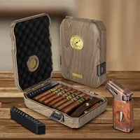 Travel Cigar Humidor Case with Cedar Lined, Cigar Lighter V Cut Cutter, Portable Cigar Humidor with Humidifier & Hygrometer 1